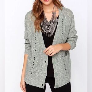 Olive & Oak Warmest Wishes Sage Green Knit Open Cardigan